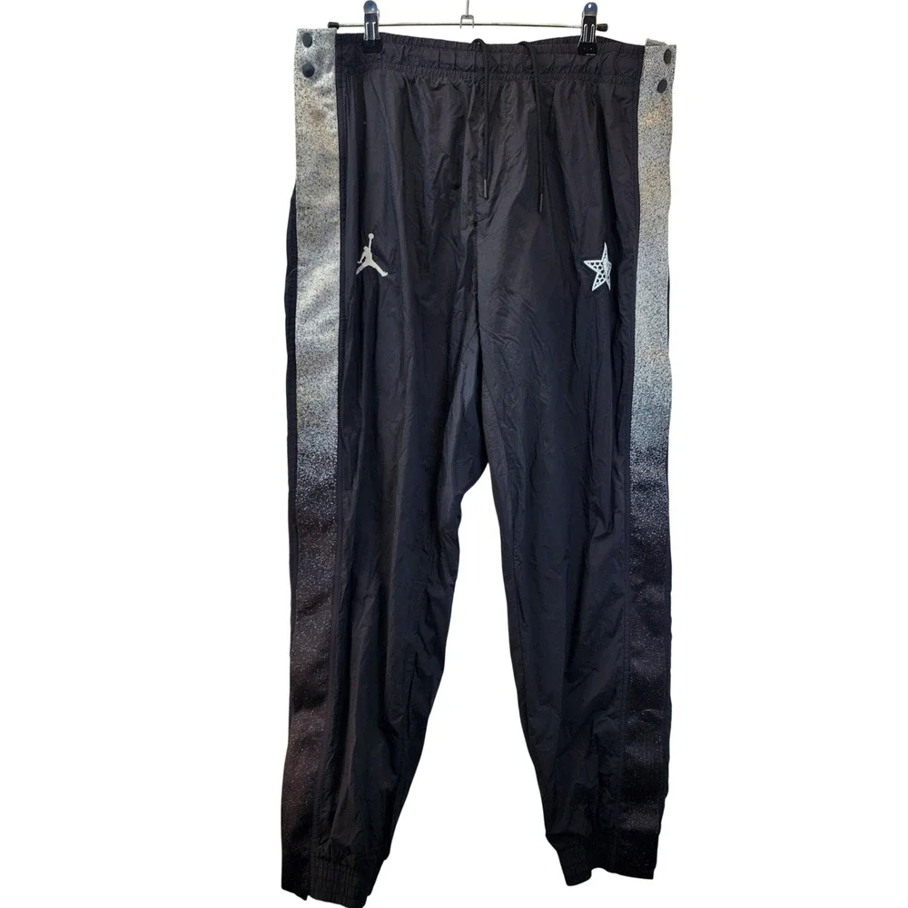 Y2K Air Jordan NBA Engineered Tear Away Track Pants Black Silver Stripe Mens XL